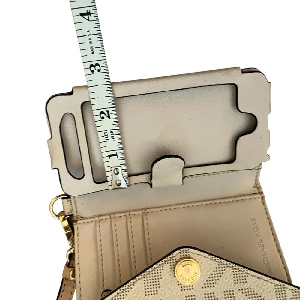 Michael Kors Cream Monogram mobile wristlet card case / wallet